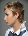 Short feminine haircut with very short bangs