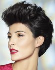 Trendy short hairstyle with an upward and backward motion