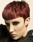 Short red hair with sideburns and straight bangs