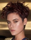 Very short haircut with 1980s elements for women