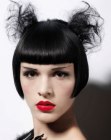 Black hair cut into a bob with gothic elements