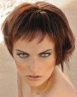 Hairstyle with different hair lengths and short bangs