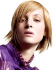 Shattered bob haircut with accentuated hair strands
