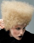 Artistic afro cut for blonde hair