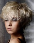 Short blonde bob with overlapping hair and a styled-unstyled appeal
