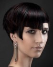 Short haircut with sharp angles and a graduated neck