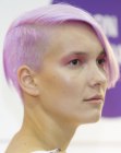 Short lavender color hair with a shaved side