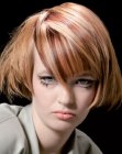 Wearable short hairstyle with striped hair coloring