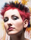 Red hair cut to a short punky haircut with spikes