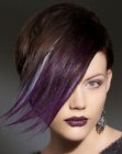 Stylish short haircut with long purple bangs