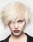 Short hairstyle with spiky layers and hair that sticks out