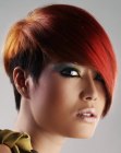 Haircut with a very short neck and a red hue for Asian hair