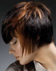 Short haircut with straight bangs and a straight neckline
