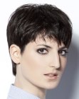 Low maintenance pixie cut with a low neckline