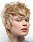 Short hairstyle with hair that is caressing the neck