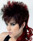 Punky haircut with pointy side burns and longer strands