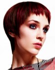 Short hairstyle with jagged edges and very short zigzag bangs