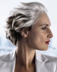 Trendy short hairstyle for women with grey hair