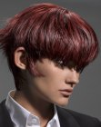 Short hairstyle with hair colors that change with every move