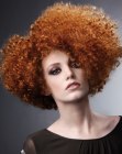 Afro hairstyle with tiny curls for copper color hair