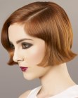 Short 1920s retro bob with an upswing at the back and in front