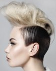 High rising punk hairstyle with elements of a Mohawk for women