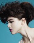 Short high volume hairstyle with a steeply graduated neck