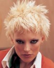Short cropped blonde hair with a spiky silhouette
