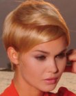 Pixie cut with the hair styled in an S-shape