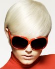 Short platinum blonde hair with a satiny shine