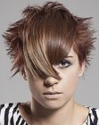 Short haircut with spikes and a section that covers one eye
