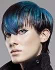 Mushroom inspired cut with a combination of black and blue hair