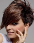 Pixie cut with teardrop shape bangs and two tone coloring