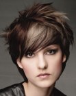 Short haircut with layers and a warm brown hair color