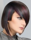 Mid-neck hairstyle with varying lengths and multiple colors
