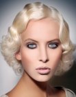 Short blonde retro hairstyle with finger waves and curls