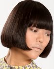 Just above the chin bob with bangs that cover the eyebrows