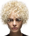 Short blonde hair with spiral curls