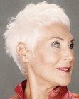 Very short haircut for older women with white hair