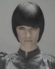 Helmet shape bob with heavy bangs