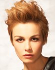 Short haircut with the hair styled up and out of the face