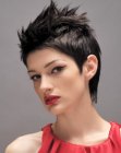 Short cropped hair with longer choppy sections on top of the head