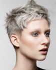 Pixie cut with a ruffled crown for silver hair