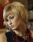 Round-edged bob haircut with tapered strands