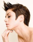 Pixie cut with sideburns and styled with gel