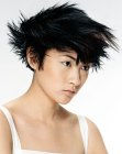 Short hairstyle with layers and bangs for Asian hair