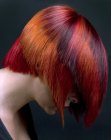 Extravagant hairstyle with striking shades of red