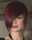 Shimmery red hair with tapering along the nape
