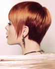 Short hairstyle with a blocked off nape section