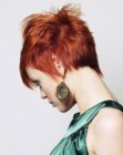 Pixie cut with steep layering and elongated lines